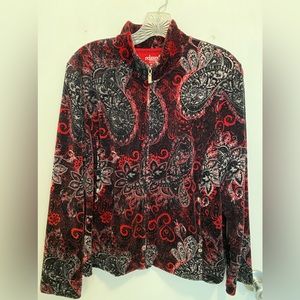 Relax red printed velour jacket. Size PL.